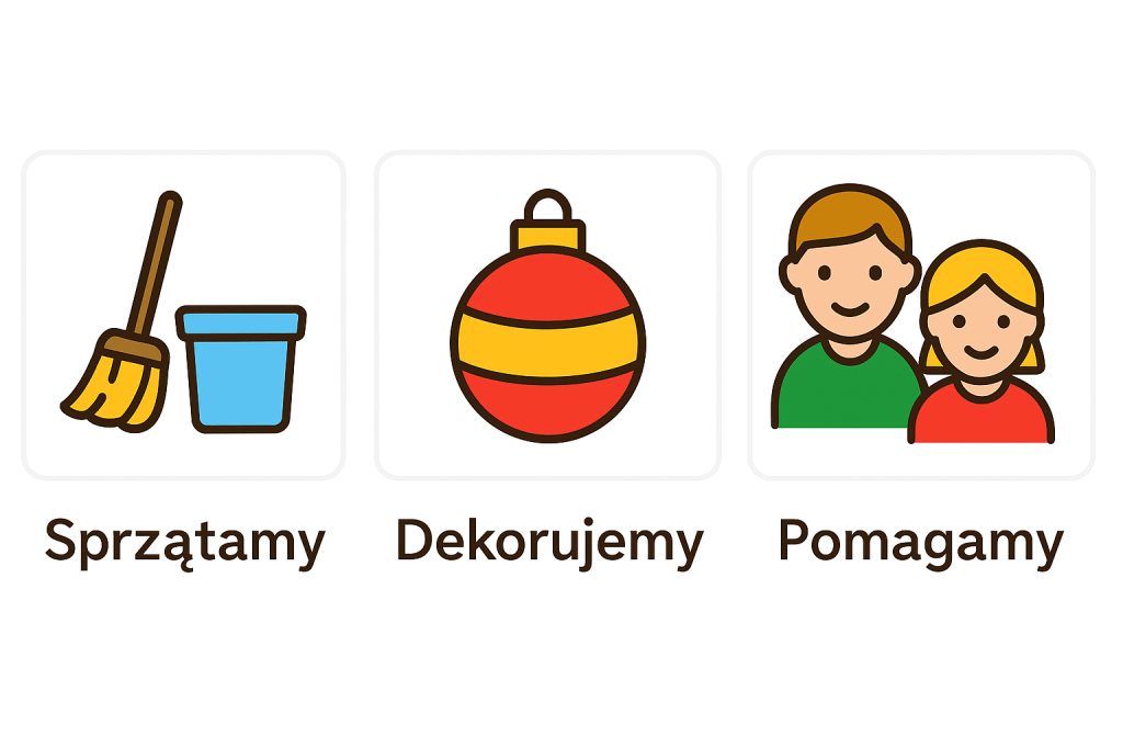 Świąteczne zajęcia dla przedszkolaków: porządki, dekorowanie i wspólne przygotowania do Bożego Narodzenia. Kreatywny scenariusz + grafiki do pobrania.